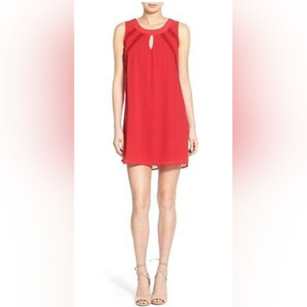 Speechless Keyhole Shift Red Lace-Trim Cutout Dress S